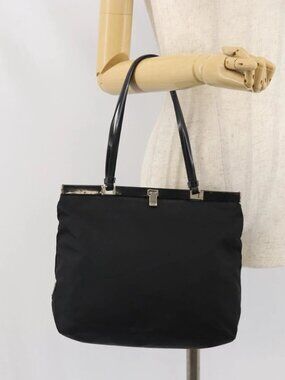 PRADA Tote Bag Nylon Black Silver